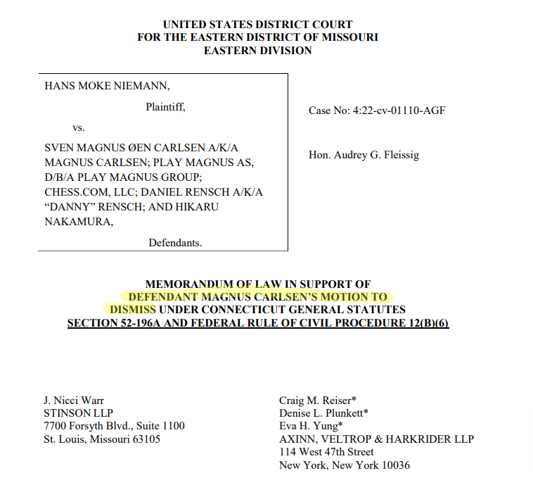 Hikaru Nakamura Files Motion To Dismiss Hans Niemann Lawsuit 