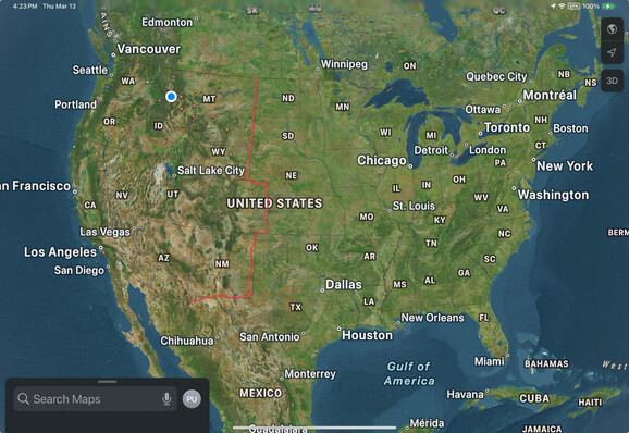 Map of the US with the eastern borders connected in red for states with the Rocky Mountains to the west of said border.

IE… Montana, Wyoming, Colorado and New Mexico